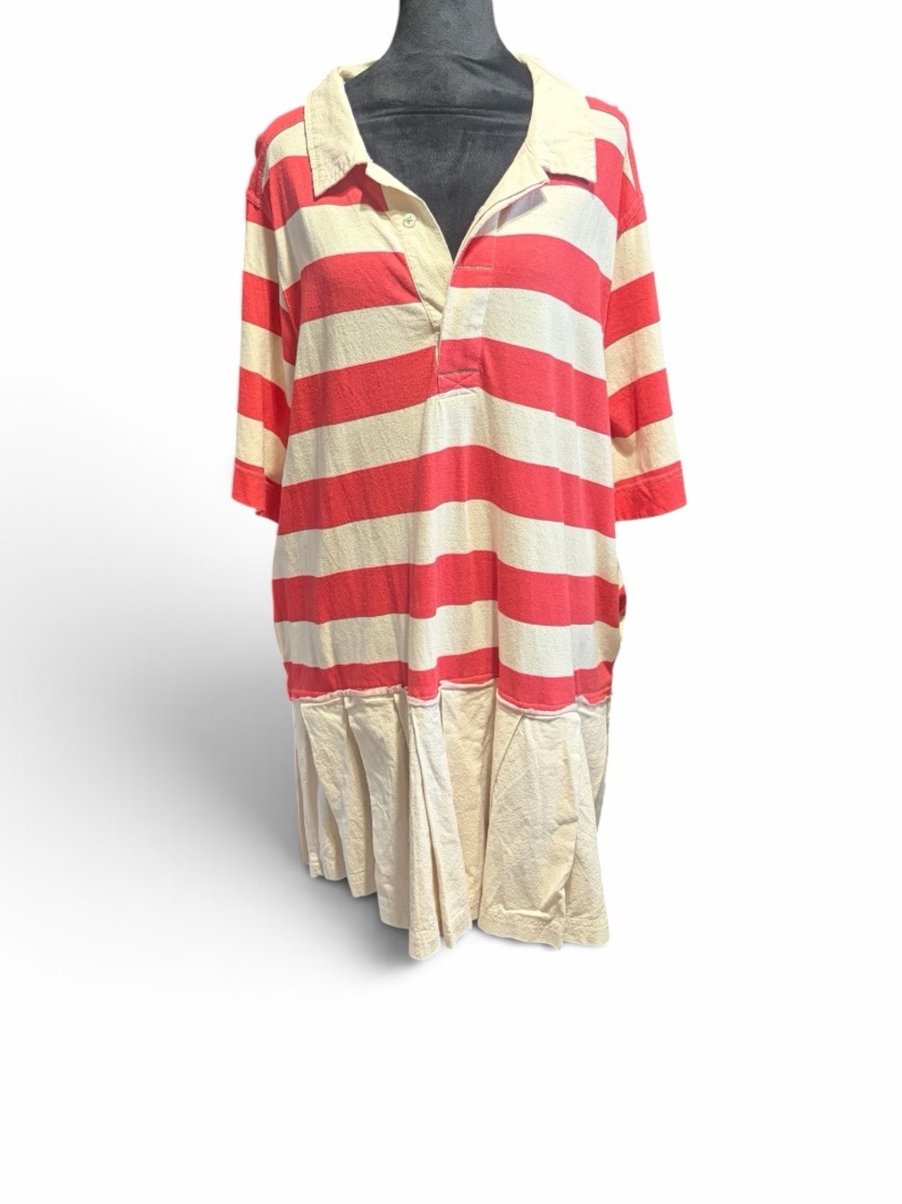 Free People Lucas Mini Dress in a sporty rugby-design Coral, Cream, pleated - Picture 2 of 8